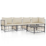 5 Piece Garden Lounge Set with Cushions Anthracite Poly Rattan - Front View