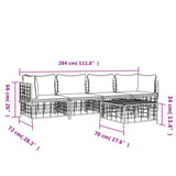 5 Piece Garden Lounge Set with Cushions Anthracite Poly Rattan - Low Angle