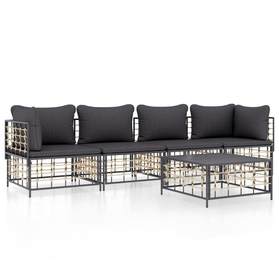 5 Piece Garden Lounge Set with Cushions Anthracite Poly Rattan