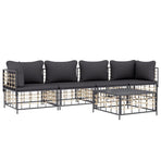 5 Piece Garden Lounge Set with Cushions Anthracite Poly Rattan