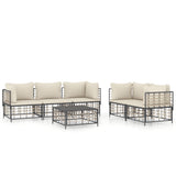 6 Piece Garden Lounge Set with Cushions Anthracite Poly Rattan - Front View