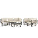 6 Piece Garden Lounge Set with Cushions Anthracite Poly Rattan - Side View