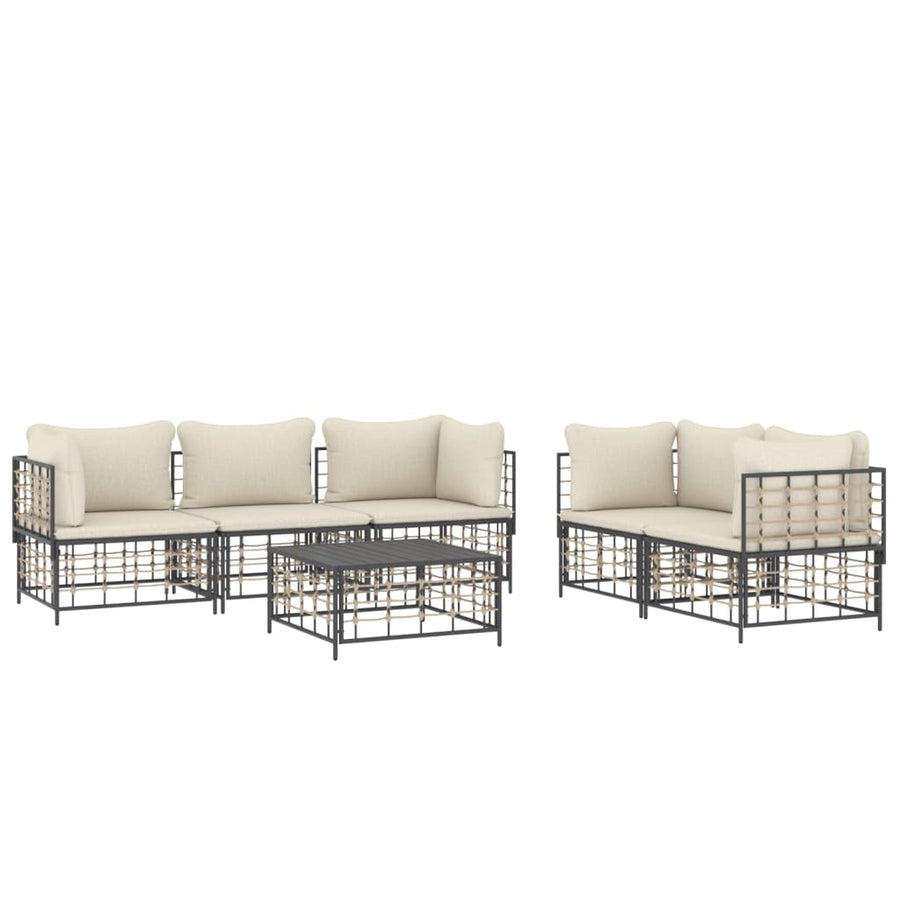 6 Piece Garden Lounge Set with Cushions Anthracite Poly Rattan