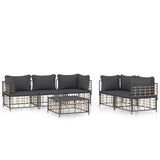 6 Piece Garden Lounge Set with Cushions Anthracite Poly Rattan - Front View