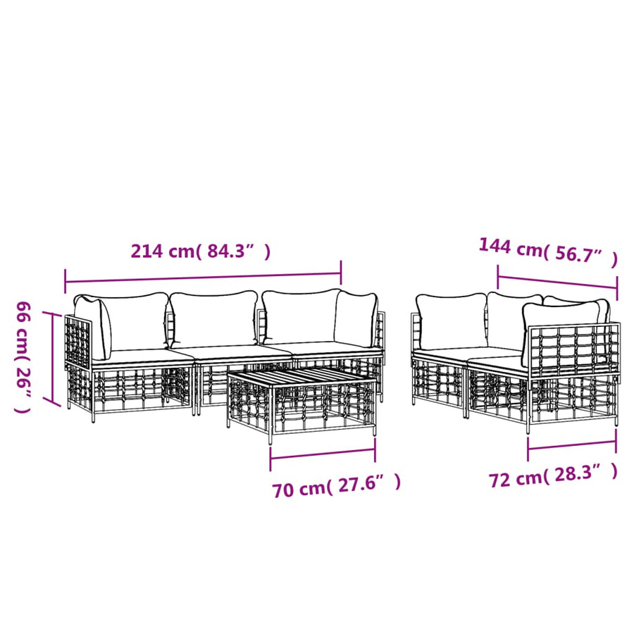 6 Piece Garden Lounge Set with Cushions Anthracite Poly Rattan