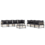 8 Piece Garden Lounge Set with Cushions Anthracite Poly Rattan - Front View