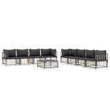 9 Piece Garden Lounge Set with Cushions Anthracite Poly Rattan - Front View