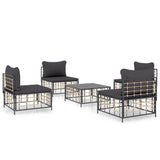 5 Piece Garden Lounge Set with Cushions Anthracite Poly Rattan - Front View