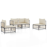 4 Piece Garden Lounge Set with Cushions Anthracite Poly Rattan - Front View