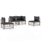 4 Piece Garden Lounge Set with Cushions Anthracite Poly Rattan - Front View
