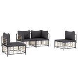 4 Piece Garden Lounge Set with Cushions Anthracite Poly Rattan - Side View