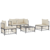 5 Piece Garden Lounge Set with Cushions Anthracite Poly Rattan