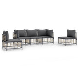 5 Piece Garden Lounge Set with Cushions Anthracite Poly Rattan - Front View