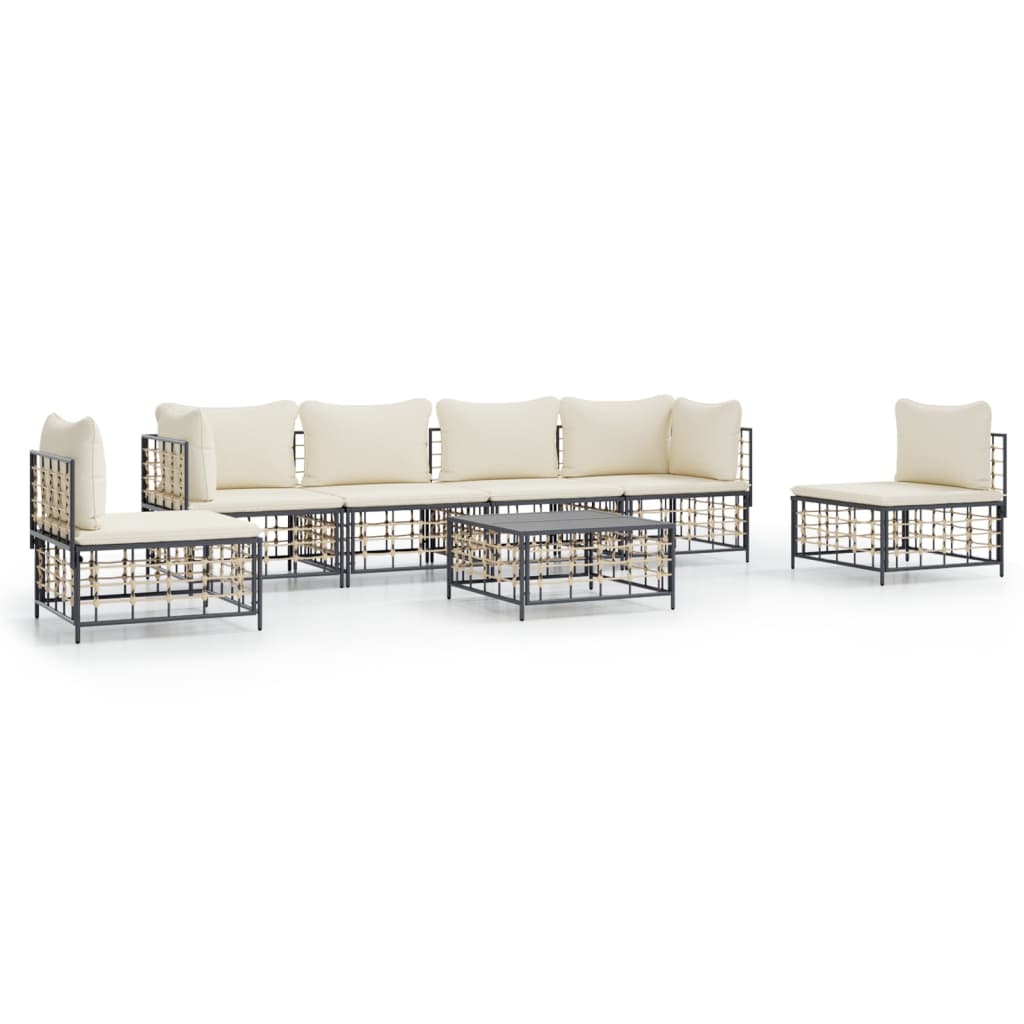7 Piece Garden Lounge Set with Cushions Anthracite Poly Rattan
