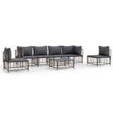 7 Piece Garden Lounge Set with Cushions Anthracite Poly Rattan - Front View