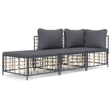 3 Piece Garden Lounge Set with Cushions Anthracite Poly Rattan - Front View