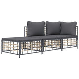 3 Piece Garden Lounge Set with Cushions Anthracite Poly Rattan - Side View