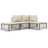 4 Piece Garden Lounge Set with Cushions Anthracite Poly Rattan
