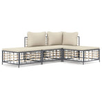 4 Piece Garden Lounge Set with Cushions Anthracite Poly Rattan