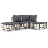 4 Piece Garden Lounge Set with Cushions Anthracite Poly Rattan