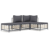 4 Piece Garden Lounge Set with Cushions Anthracite Poly Rattan - Front View