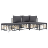 4 Piece Garden Lounge Set with Cushions Anthracite Poly Rattan - Side View
