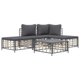 5 Piece Garden Lounge Set with Cushions Anthracite Poly Rattan