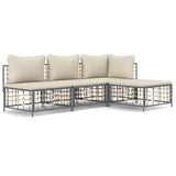 4 Piece Garden Lounge Set with Cushions Anthracite Poly Rattan
