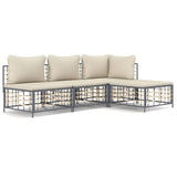 4 Piece Garden Lounge Set with Cushions Anthracite Poly Rattan - Front View