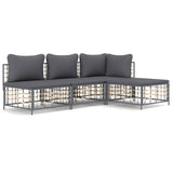 4 Piece Garden Lounge Set with Cushions Anthracite Poly Rattan - Front View