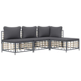 4 Piece Garden Lounge Set with Cushions Anthracite Poly Rattan - Side View