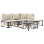 5 Piece Garden Lounge Set with Cushions Anthracite Poly Rattan