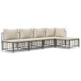 5 Piece Garden Lounge Set with Cushions Anthracite Poly Rattan