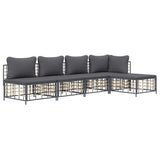 5 Piece Garden Lounge Set with Cushions Anthracite Poly Rattan - Side View