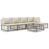 6 Piece Garden Lounge Set with Cushions Anthracite Poly Rattan - Front View