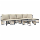 6 Piece Garden Lounge Set with Cushions Anthracite Poly Rattan - Side View
