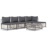 6 Piece Garden Lounge Set with Cushions Anthracite Poly Rattan - Front View
