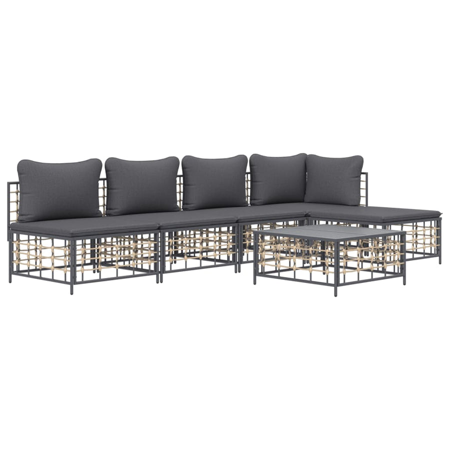 6 Piece Garden Lounge Set with Cushions Anthracite Poly Rattan