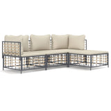 4 Piece Garden Lounge Set with Cushions Anthracite Poly Rattan - Front View
