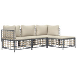 4 Piece Garden Lounge Set with Cushions Anthracite Poly Rattan - Side View