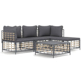 4 Piece Garden Lounge Set with Cushions Anthracite Poly Rattan - Front View