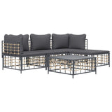 4 Piece Garden Lounge Set with Cushions Anthracite Poly Rattan - Side View