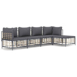 5 Piece Garden Lounge Set with Cushions Anthracite Poly Rattan - Front View