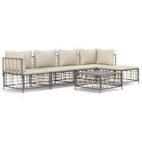 6 Piece Garden Lounge Set with Cushions Anthracite Poly Rattan - Front View