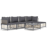 6 Piece Garden Lounge Set with Cushions Anthracite Poly Rattan - Front View
