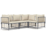 4 Piece Garden Lounge Set with Cushions Anthracite Poly Rattan - Front View