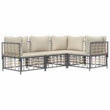 4 Piece Garden Lounge Set with Cushions Anthracite Poly Rattan - Side View