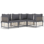 4 Piece Garden Lounge Set with Cushions Anthracite Poly Rattan