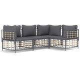4 Piece Garden Lounge Set with Cushions Anthracite Poly Rattan - Front View