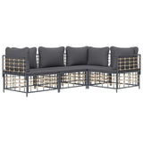 4 Piece Garden Lounge Set with Cushions Anthracite Poly Rattan - Side View